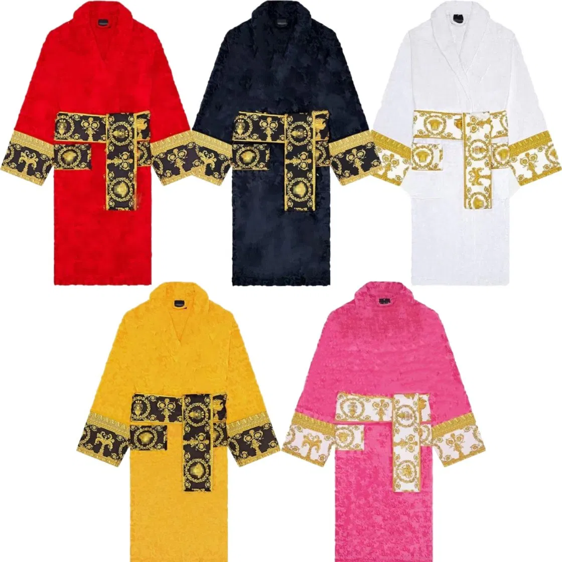 Bata de baño de jacquard de algodón puro para mujer, pijamas de lujo para mujer, para verano e invierno, bata de noche sólida Df90 ropa