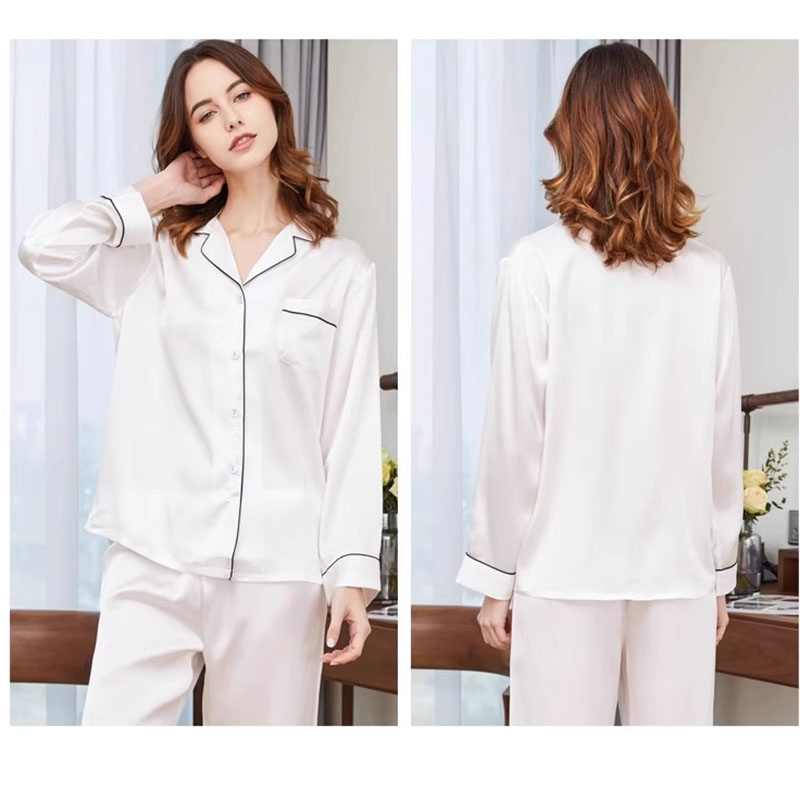 Pijama de seda de lujo 100% para mujeres, conjunto largo