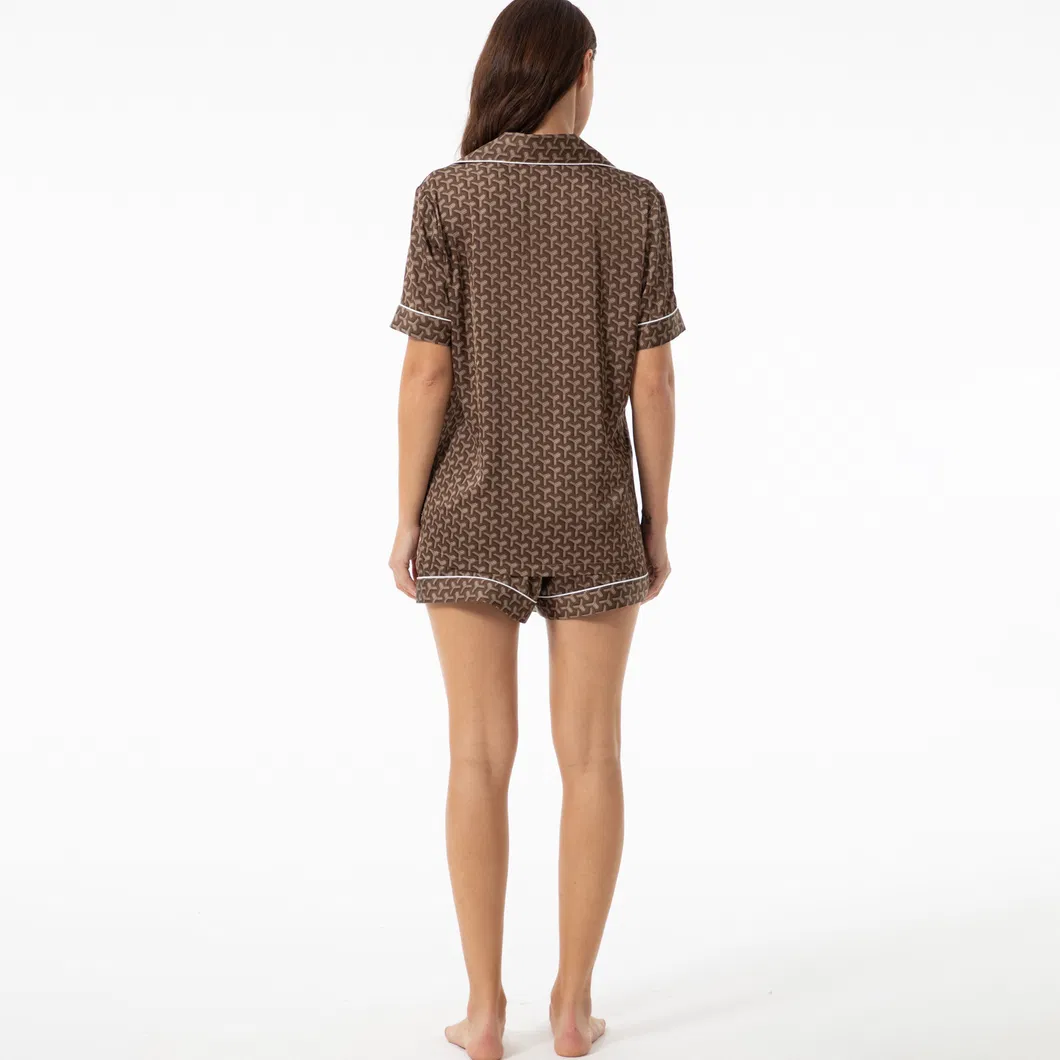 Conjunto de Pijamas de Botón para Mujeres de Verano de Seda Fría, Suelto, Casual, de Manga Corta y Pantalones