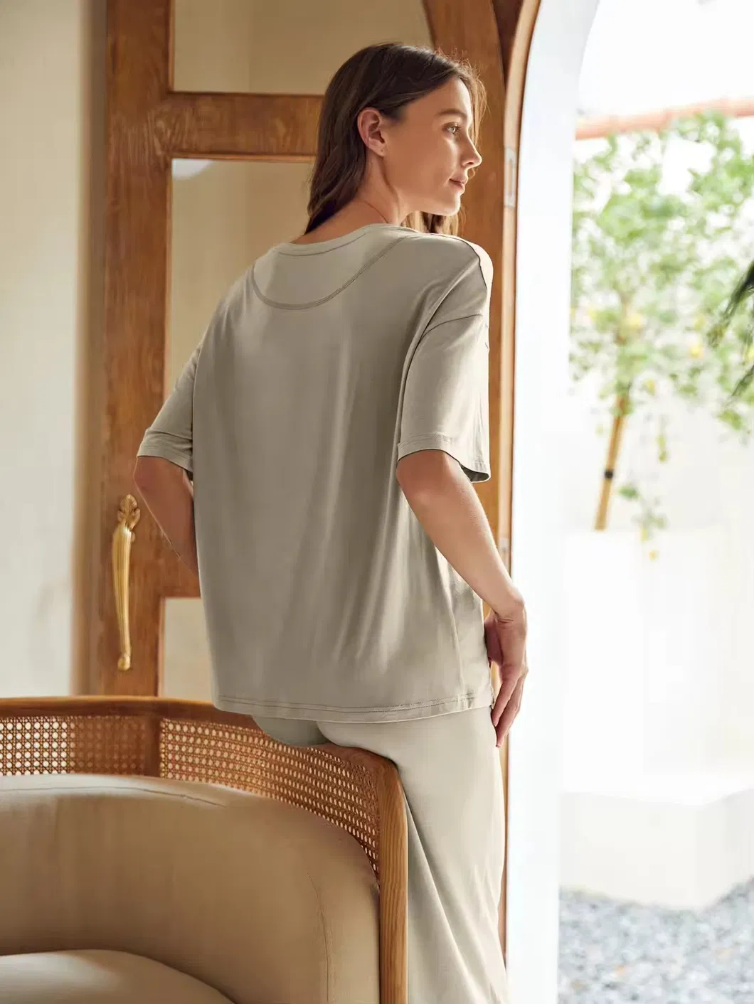 Pijamas de manga corta de viscosa, pijamas de bambú súper suaves para mujeres, ropa de casa