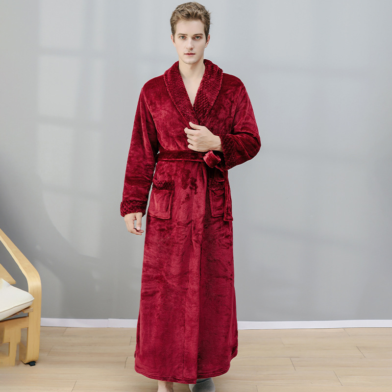 Venta Caliente Otoño Invierno Bata de Franela Larga Talla Grande Unisex Pijamas de Pareja Ropa de Casa Cálida