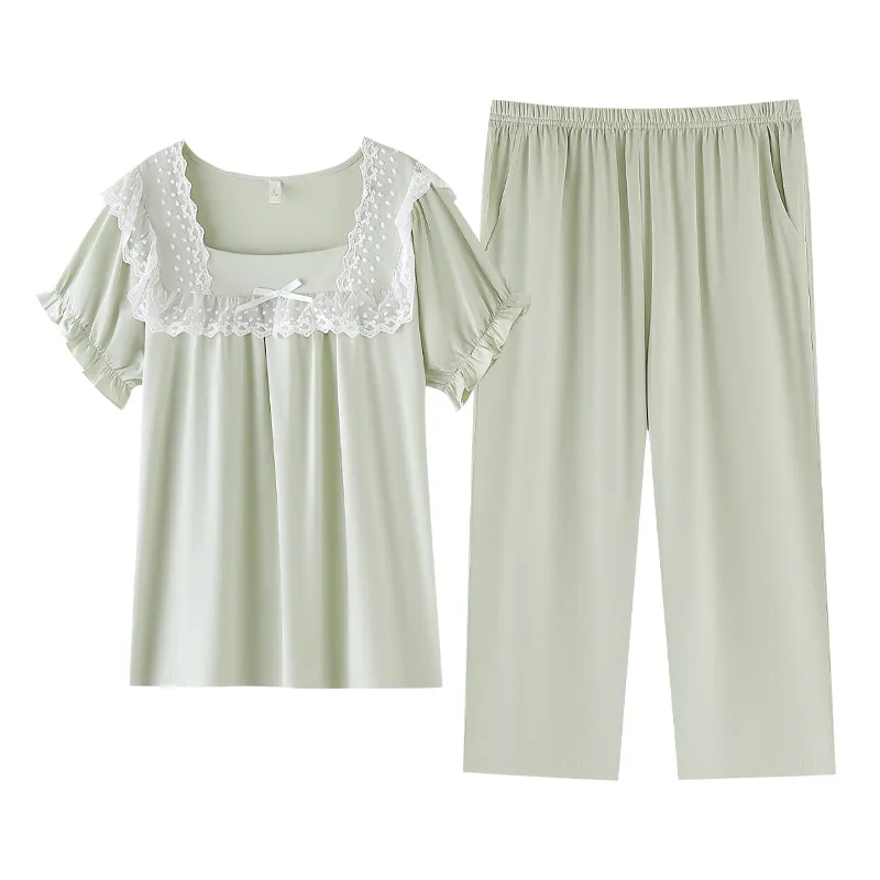 Conjunto de pijama de algodón corto de manga corta para mujeres, verano dulce y juvenil