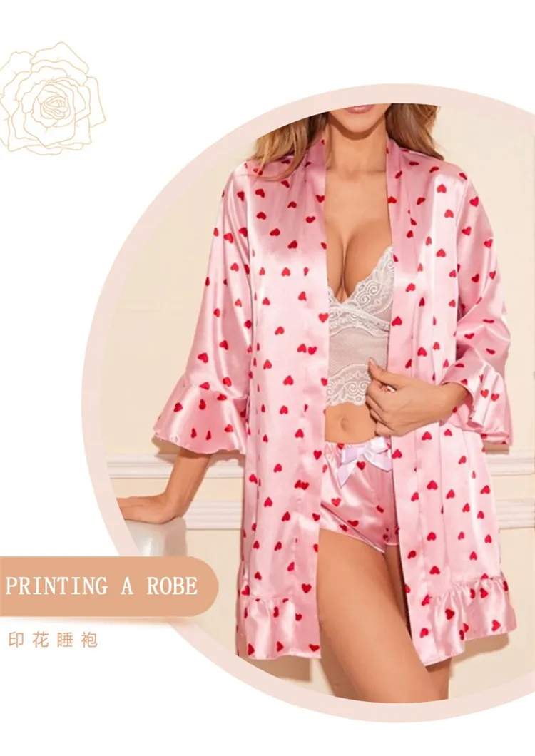 Pijamas de seda natural con estampado para mujer