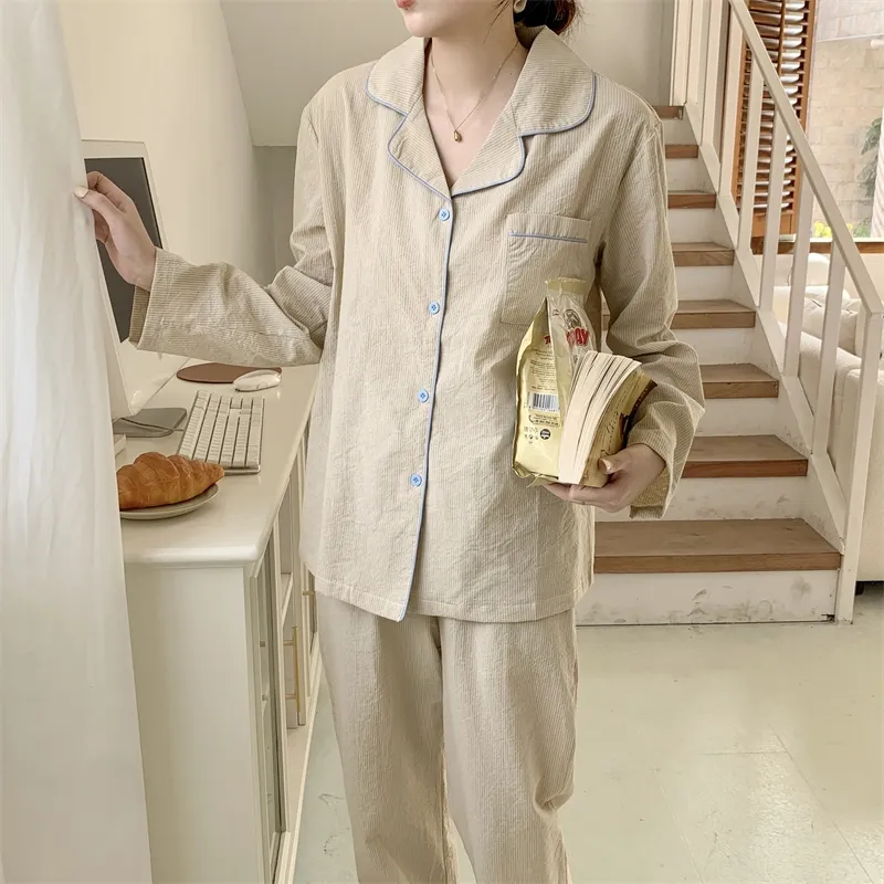 Conjunto de pijamas casuales de lino de algodón impreso digitalmente personalizado