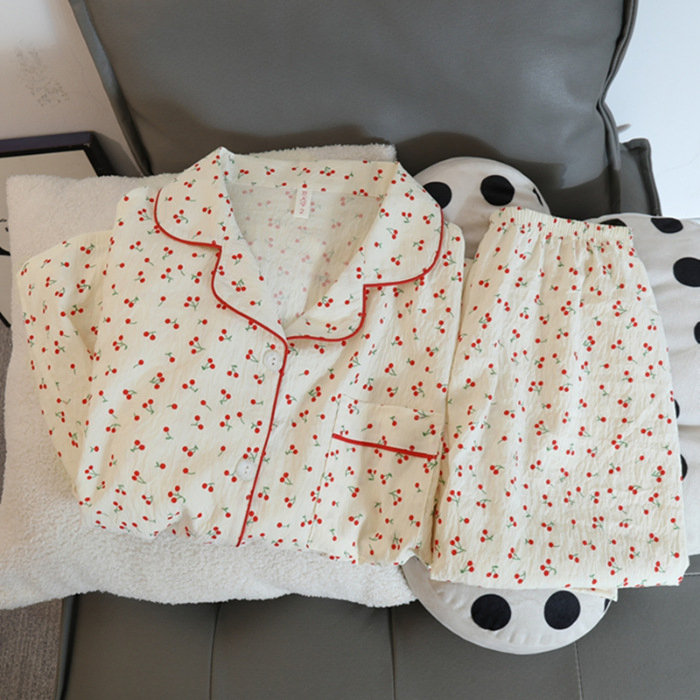 Los últimos pijamas de algodón para todas las estaciones, pijamas dulces personalizados para exteriores, conjunto de pijama para el hogar