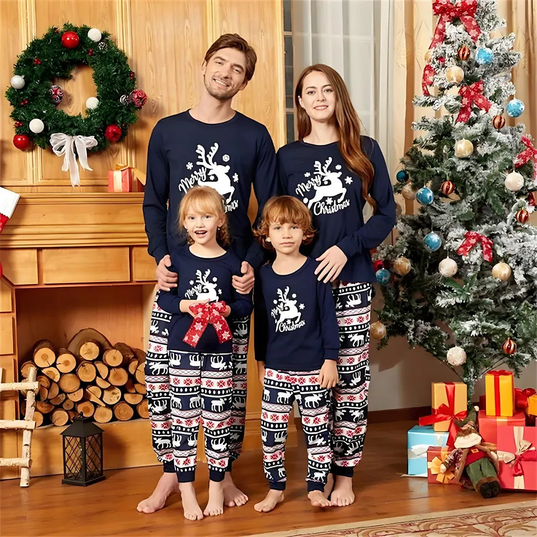 Conjunto de pijamas familiares con patrón de árbol de Navidad, ropa de dormir cálida para el invierno