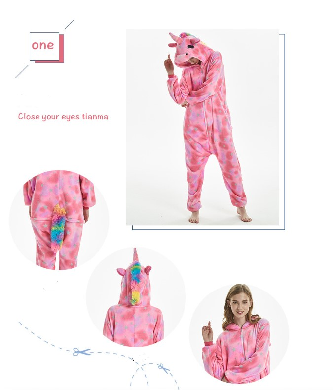 Diseño de unicornio para mujeres, pijama rosa en mono para uso de cosplay