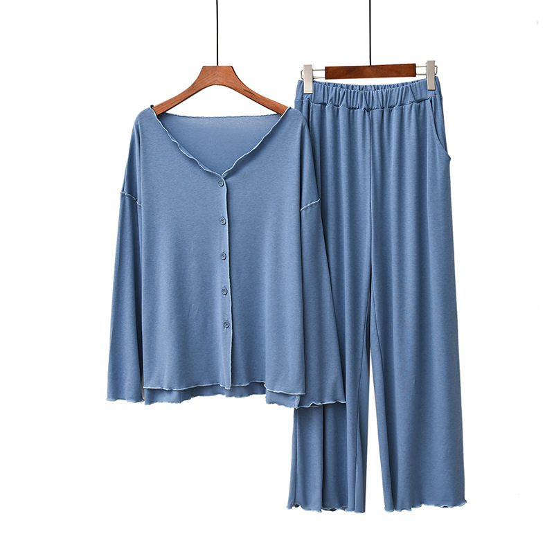 Pijamas de algodón de color puro para invierno, de manga larga, dos piezas, ropa de casa para mujeres, pijamas casuales de cuello redondo, conjunto de dos piezas, ropa de descanso con botones