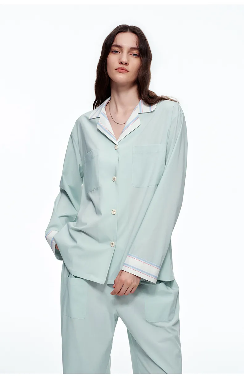 Women Minimalist Solid Breathable Fabric Long Sleeve Casual Antibacterial Loungewear Pajamas Details