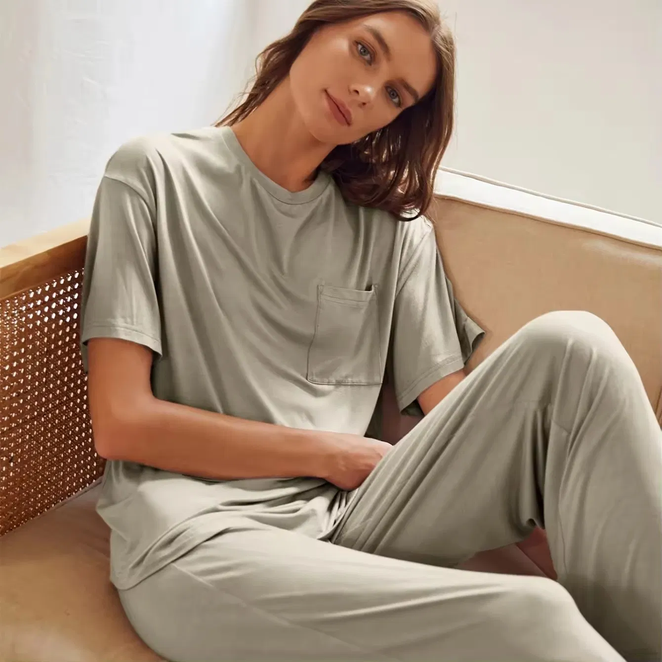 Pijamas de manga corta de viscosa, pijamas de bambú súper suaves para mujeres, ropa de casa