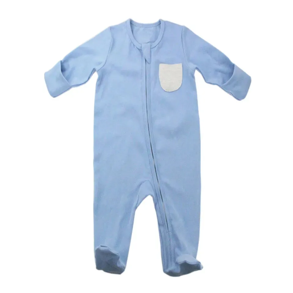 Pijamas de bebé orgánicos personalizados con cremallera y pies antideslizantes