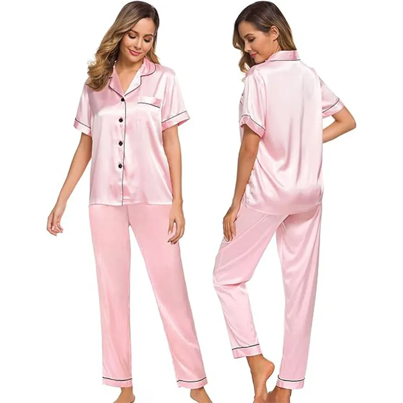Conjunto de pijamas de satén para mujeres, ropa de dormir para el hogar, pijama de verano