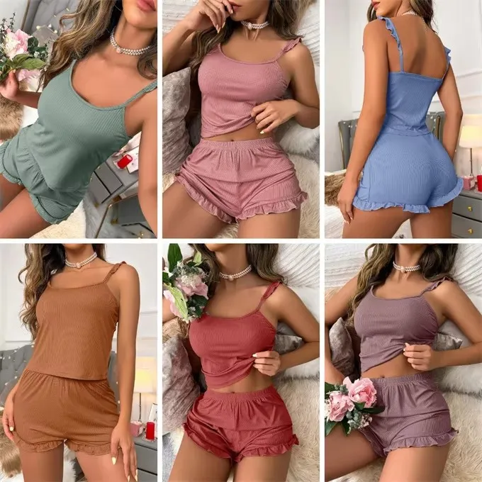 Conjunto de pijama de tanque y pantalones cortos para mujeres de talla grande, ropa de dormir personalizada, lencería sexy