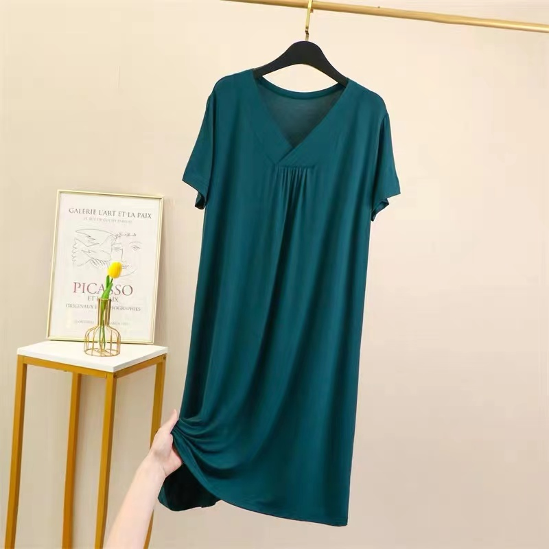 Pijamas de mujer de bambú suave en múltiples colores, pijamas sueltos de maternidad para el verano, vestido de dormir con escote en V