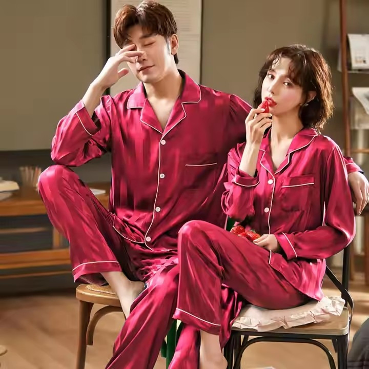 Pijamas de cartoon de otoño impresos para dama, manga larga de seda, sexy, mujer más joven, ropa de dormir de satén casual