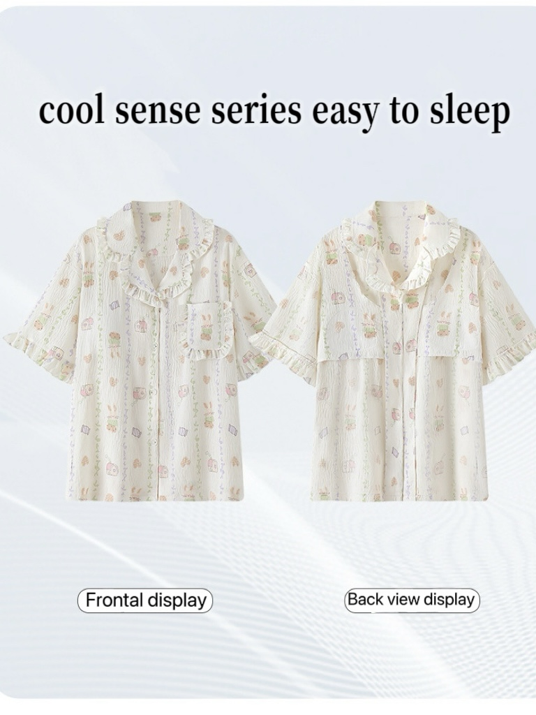 2025 Conjunto de Pijamas de Algodón Suave de Verano 3-Piece - Pijamas de Manga Corta y Pantalones Largos para Dormir en Casa