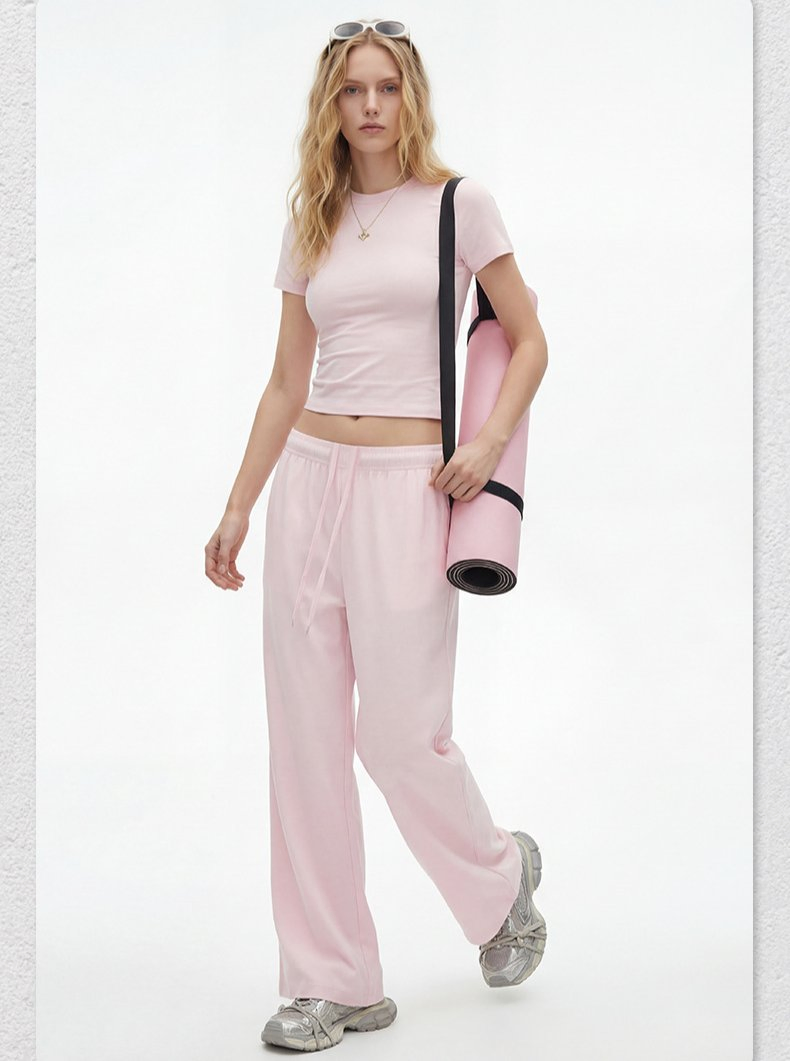 Conjunto de pijama deportivo casual de dos piezas, pantalones de cintura alta, de manga corta y de longitud completa