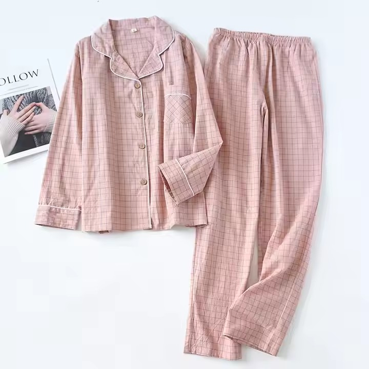 Pijamas de manga larga para mujeres de algodón, conjuntos de ropa de casa para parejas, pijamas para hombres