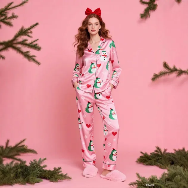 Conjunto de pijama impreso de manga larga casual con pantalones