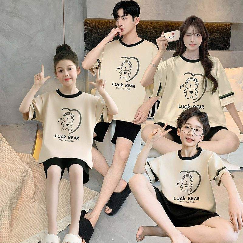 Pijamas a Juego para la Familia al por Mayor: Pijamas Familiares de Verano con Manga Corta y Pantalones Cortos, 100% Ropa de Algodón de Color Sólido Casual para el Hogar