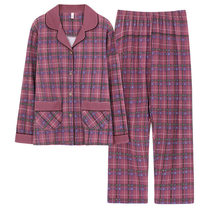 100% Conjunto de pijama de algodón para mujer, primavera otoño, de manga larga, con botones, estampado floral, ropa de casa, pijama