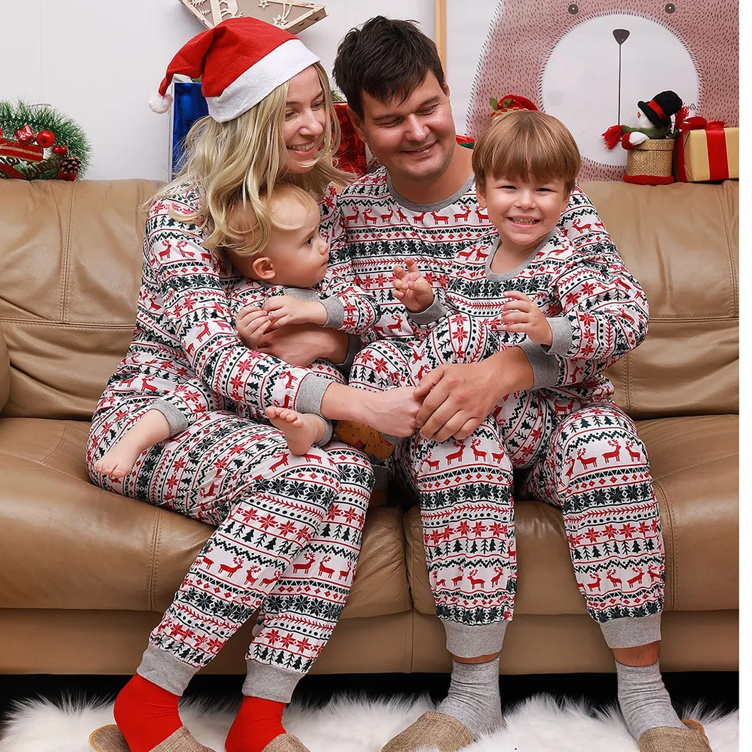 Pijamas navideños europeos para padres e hijos, conjunto de pijamas para el hogar