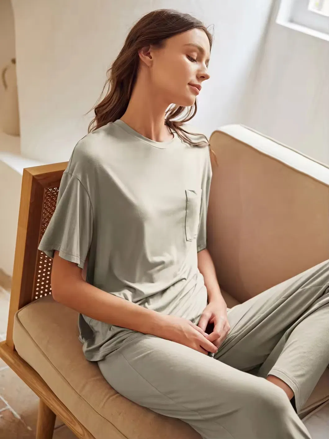 Pijamas de manga corta de viscosa, pijamas de bambú súper suaves para mujeres, ropa de casa