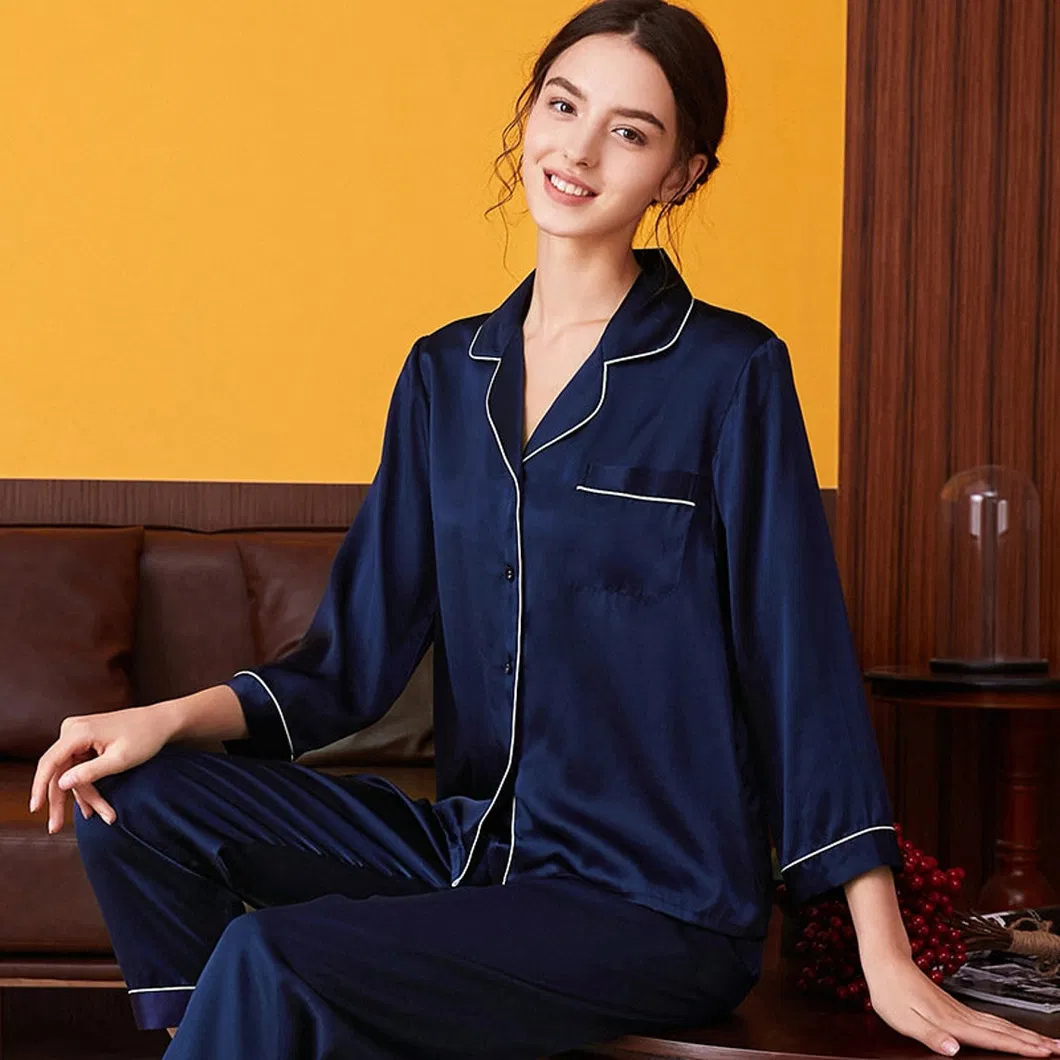 Ropa de casa femenina de color sólido teñido en masa, ventas calientes, manga larga