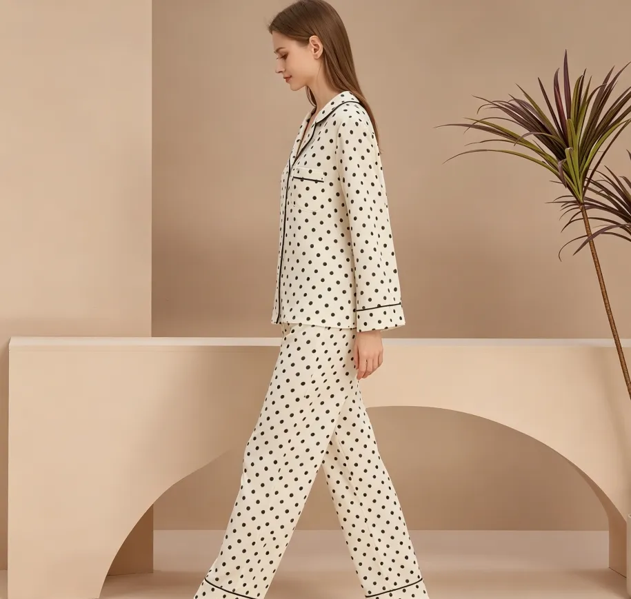 Conjunto de pijamas de manga larga premium, lujo para mujeres, ropa de dormir