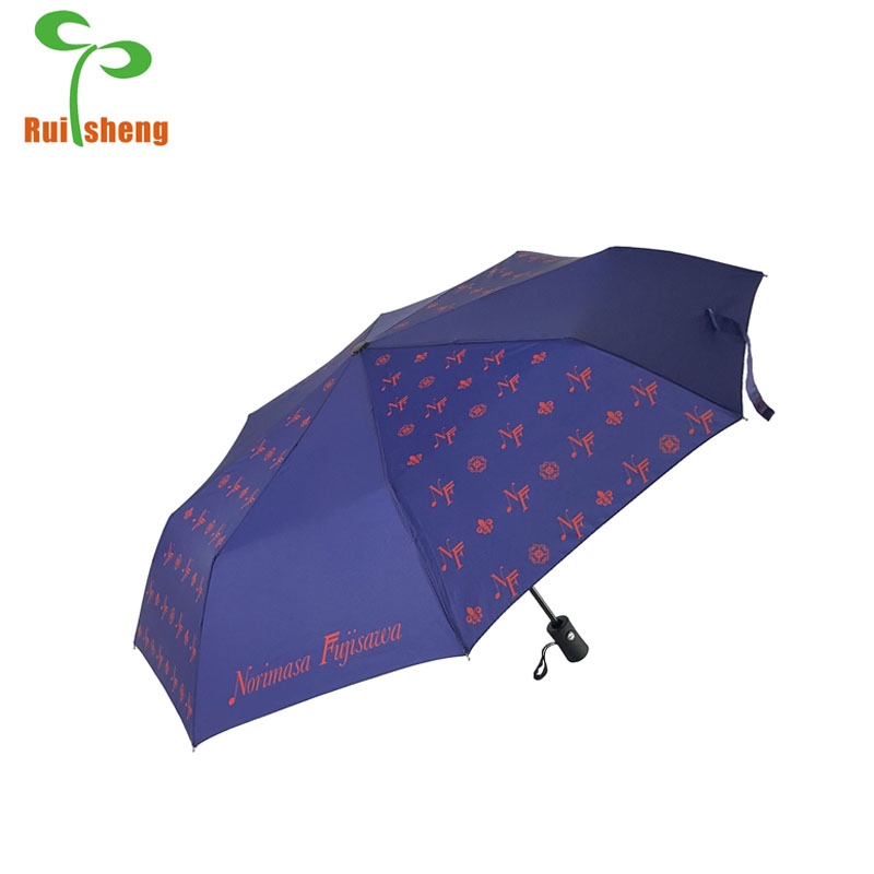 Compact 3-Fold Auto Open Close Custom Print Umbrella for All Weather