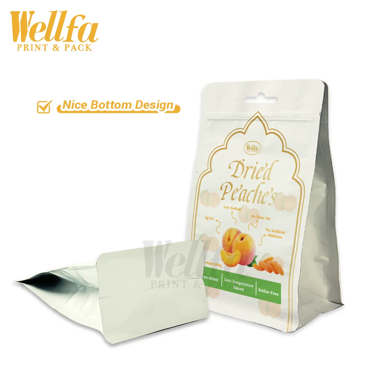 Manufacturer Custom Eco-Friendly Laminated Flat Bottom Bag with Zipper Packaging Pouch for Coffee Candy Dried Fruit Food Pouch
