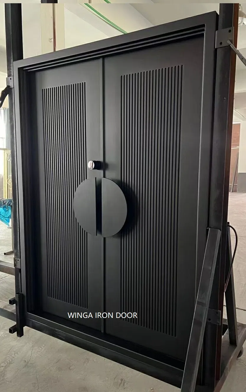 Popular Australian Modern Style Elegant Home Front Entry Iron Forged Metal Security Safety Doors with Fluted Glass