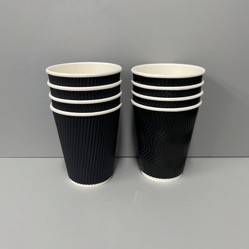 Ripple Paper Cup Waterproof Double Wall Cup Kraft Paper Cup for Hot Coffee with Plastic Cover Customization Printing 8oz