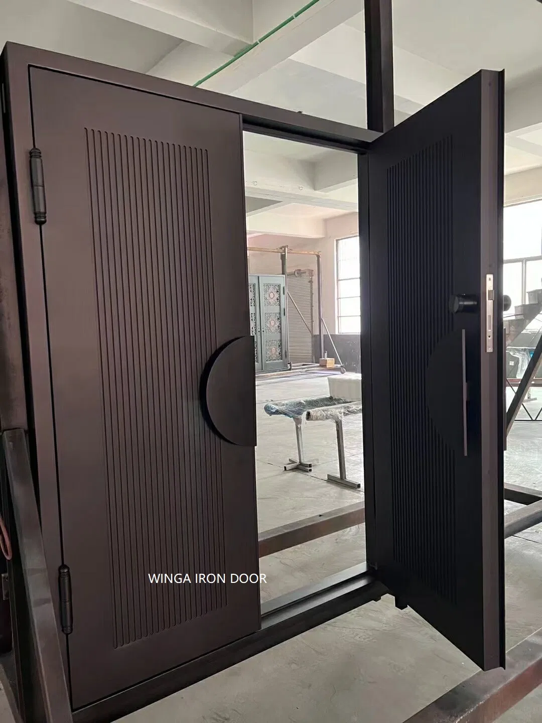 Popular Australian Modern Style Elegant Home Front Entry Iron Forged Metal Security Safety Doors with Fluted Glass