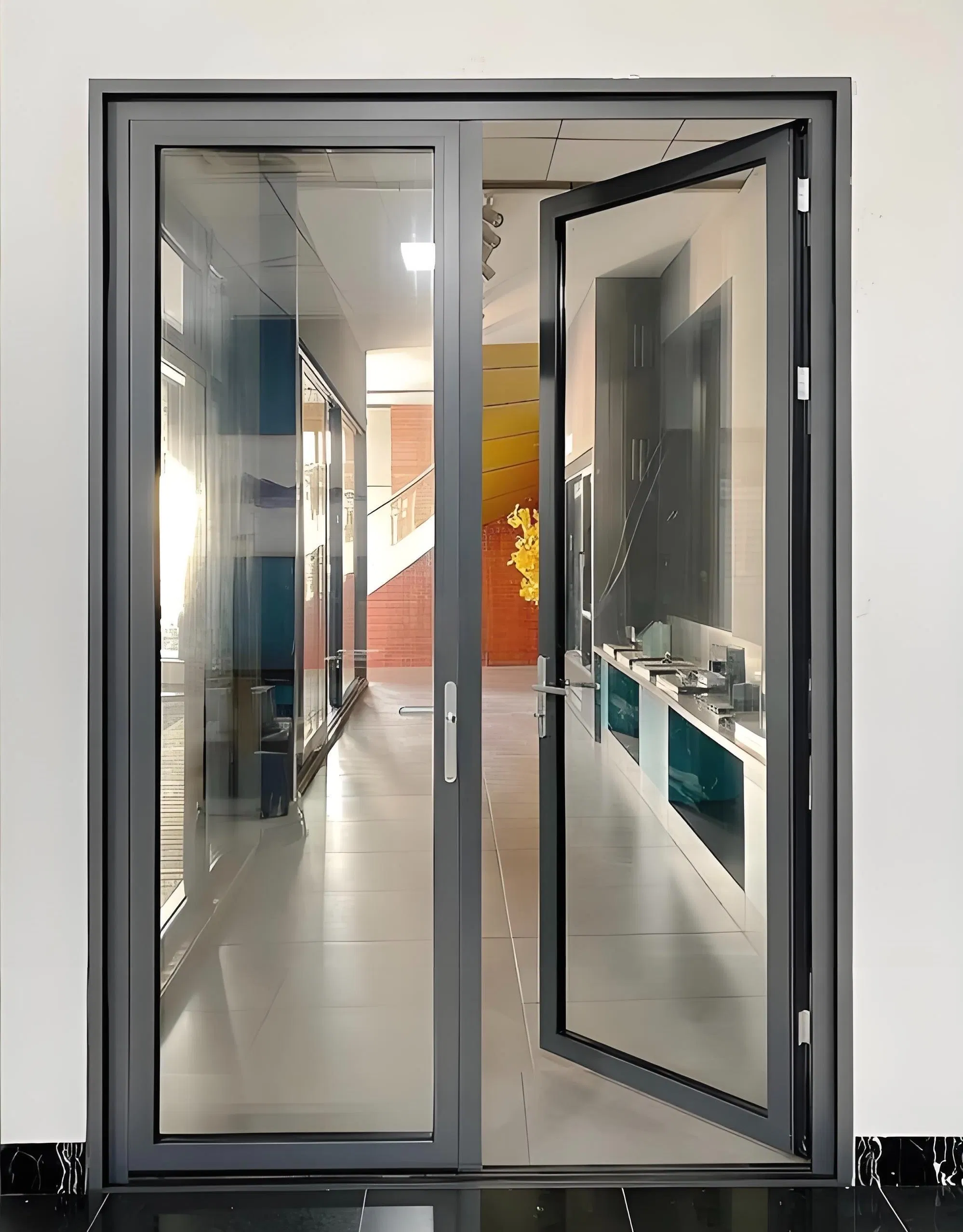 Soundproof Double Glazed Insulated Impact Energy Efficiency Aluminum Alloy Oppositon Casement Door