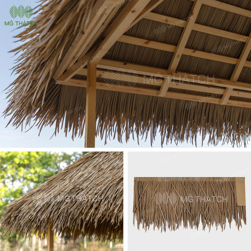 100% Waterproof Function Plastic Synthetic Thatch Roof Fake Artificial Thatched Straw Roof for Beach Bungalow Open Frame Roof