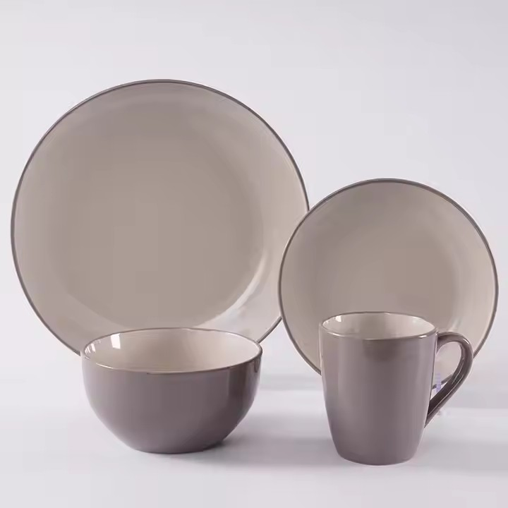 Hot-Selling Eco-Friendly Healthy Free Minimalist Gray Printed Colo16/18PCS Dinner Set with Colour Glaze Stoneware Ceramics Porcelainware Kitchenware Tableware