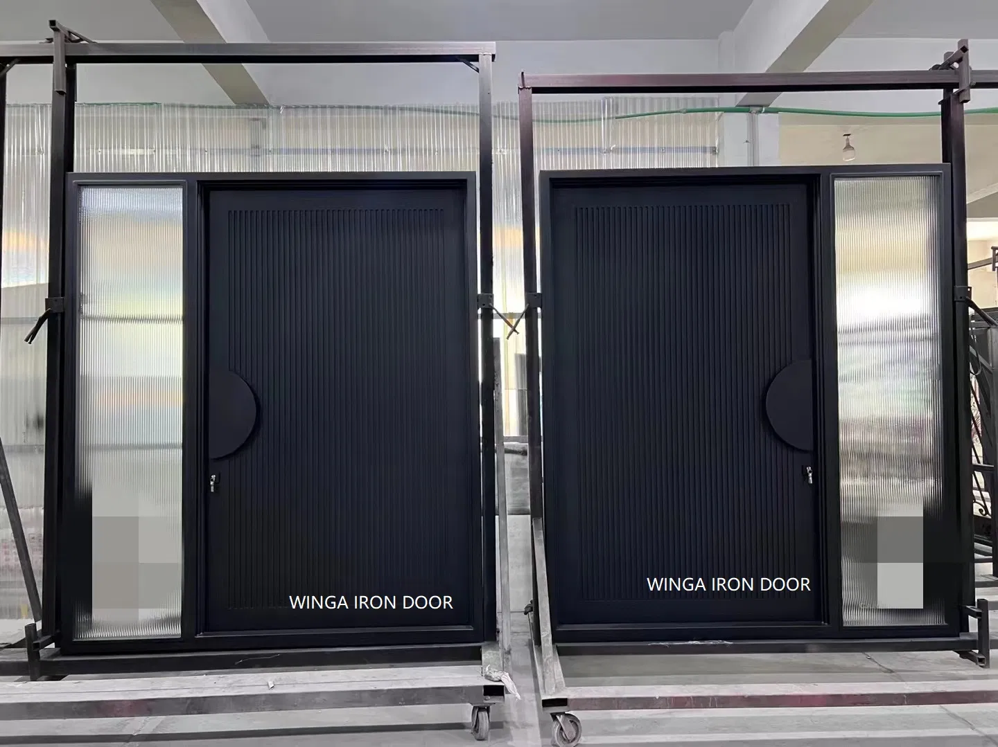 Popular Australian Modern Style Elegant Home Front Entry Iron Forged Metal Security Safety Doors with Fluted Glass