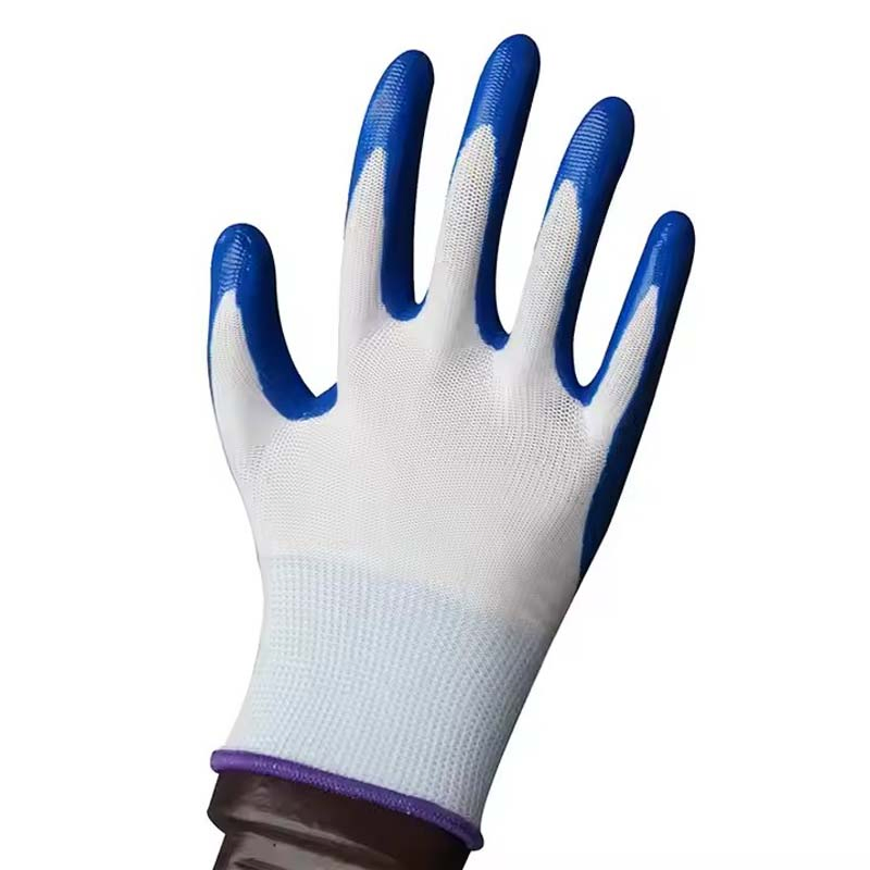 Polyester Blue Nitrile Coated Construction Hand Safety Nylon Gloves