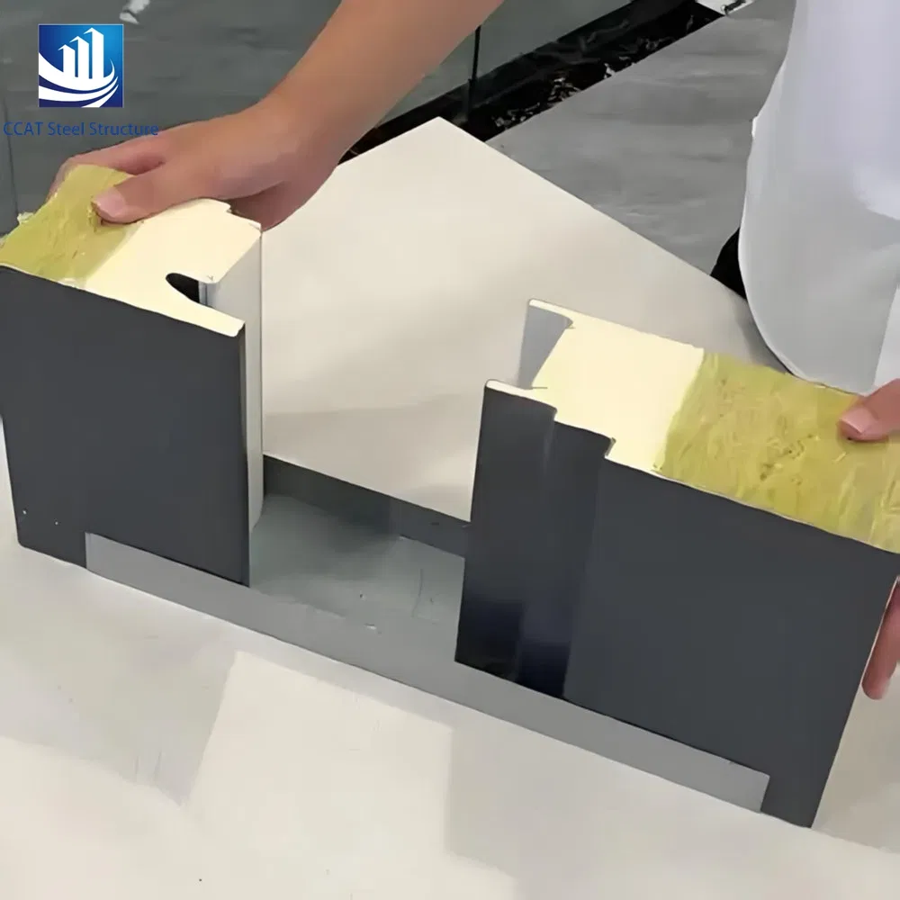 Steel-Structure-Building Roof &amp; Wall Panel Polyurethane/PU/PIR Seamless-Rockwool Sandwich Insulation Board Panel-Construction