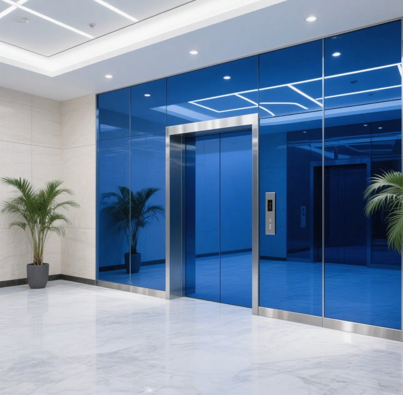 Premium Blue Reflective 8mm Safety Glass for Elevators