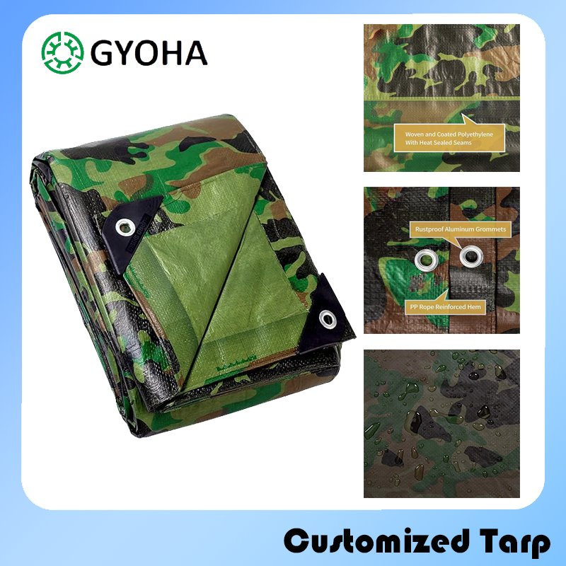 8*10mesh, Waterproof/Anti-UV Tarpaulin 85-105GSM Premium Quality Material PE Sheet Weather-Resistant Tear and Water Proof Multi-Purpose Tarp with Reinforced