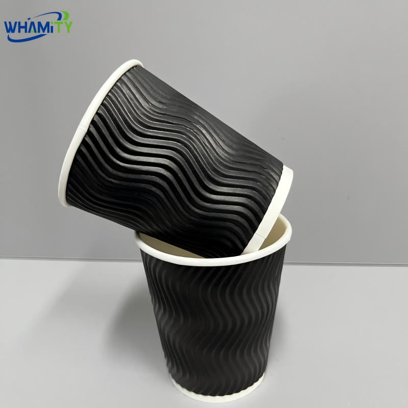 Ripple Paper Cup Waterproof Double Wall Cup Kraft Paper Cup for Hot Coffee with Plastic Cover Customization Printing 8oz