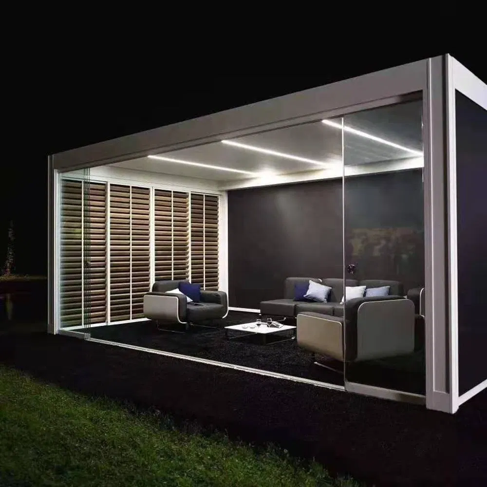 Sunc RGB Light Modern Bioclimatic Pergola Gazebo with Blinds Glass Door Outdoor Waterproof Motorized Louvered Aluminum Pergola