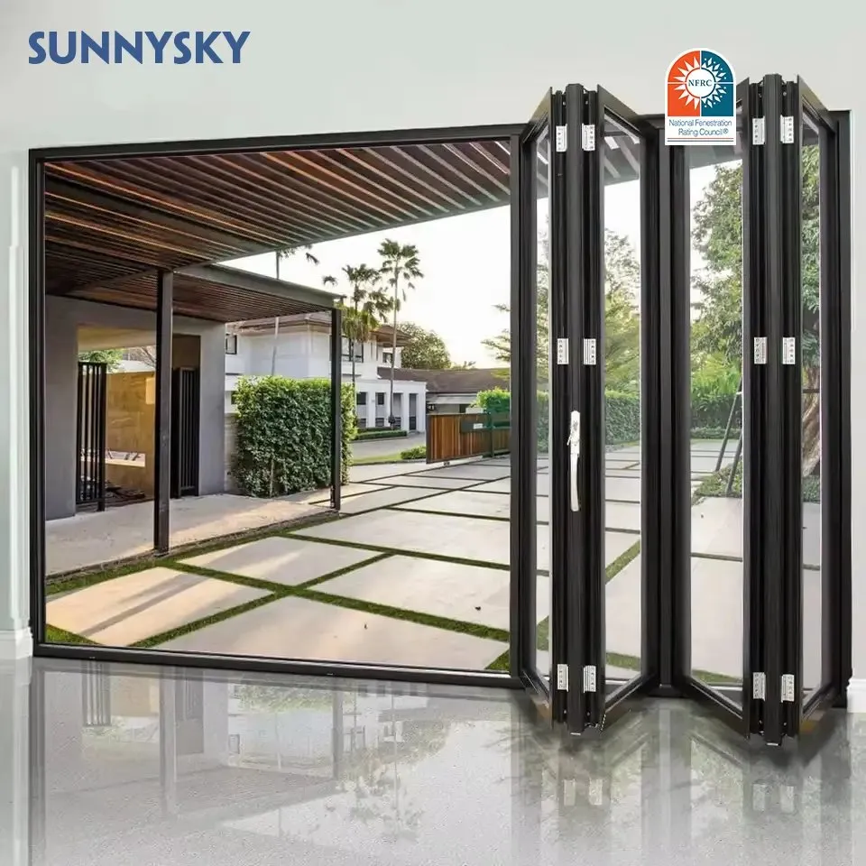 American Modern Style Waterproof Bifold Doors Windows Aluminum Balcony Glass Sliding Folding Door