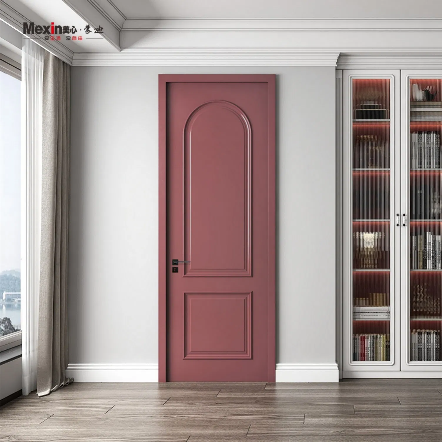 Mexin Customizable Black Entrance Teak Wood Wooden Door Solid Interior White PVC Security WPC Price Elegant Classic Modern Red Teak Wood Door Exterior Entrance