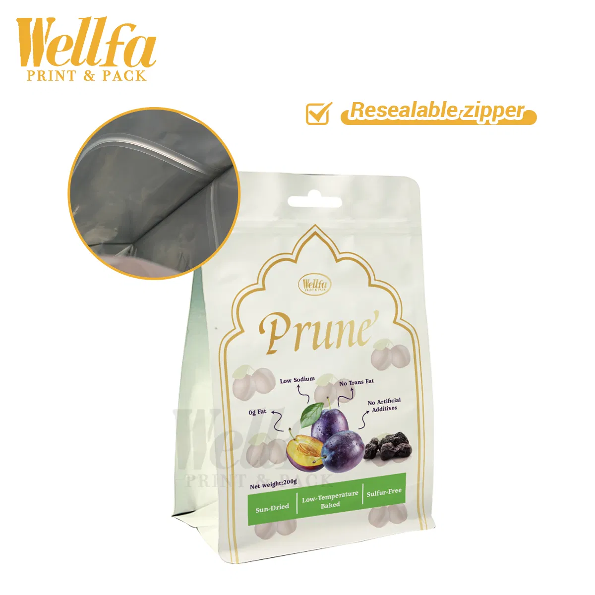 Manufacturer Custom Eco-Friendly Laminated Flat Bottom Bag with Zipper Packaging Pouch for Coffee Candy Dried Fruit Food Pouch
