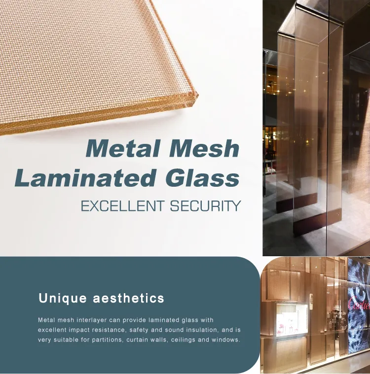 Decorative Art Metal Textile Laminated Glass