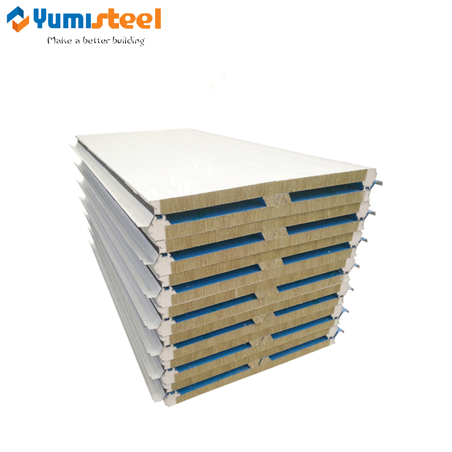 Thermal Insulation Fireproof Rockwool Sandwich Panel for White Roof Decoration