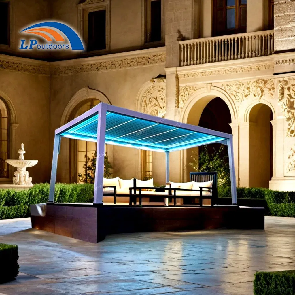 Luxurious Motorized Outdoor Pavilion with Adjustable Louvered Roof